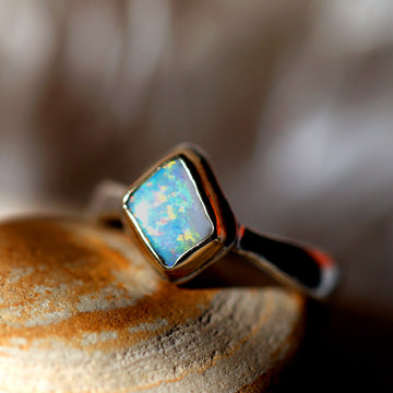 Rainbow Lightning Ridge Opal in Silver and 14k Gold