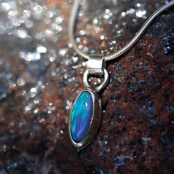 Blue-Green flash Lightning Ridge Opal Pendant