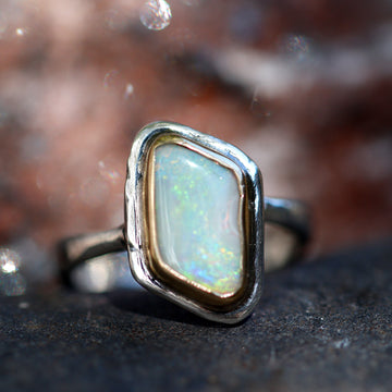 Cosmic River Lightning Ridge Opal in Silver and 14k Gold