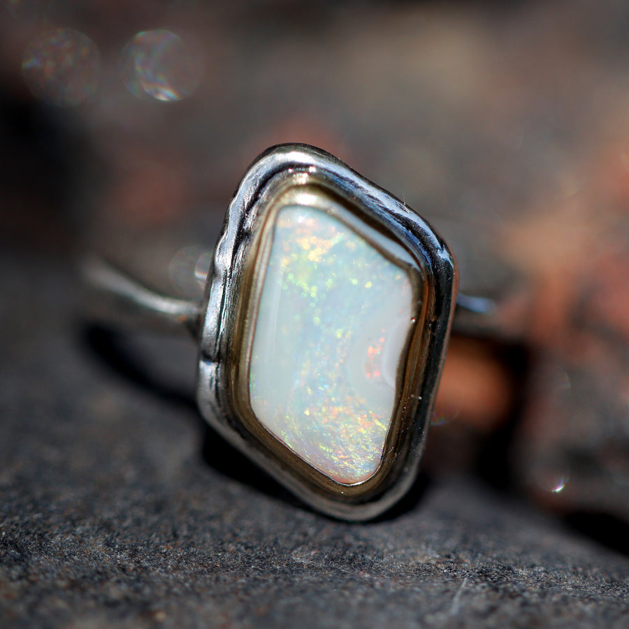 Cosmic River Lightning Ridge Opal in Silver and 14k Gold