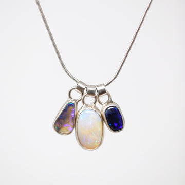 Triple Pendant Blue-Flash Lightning Ridge Opal Necklace