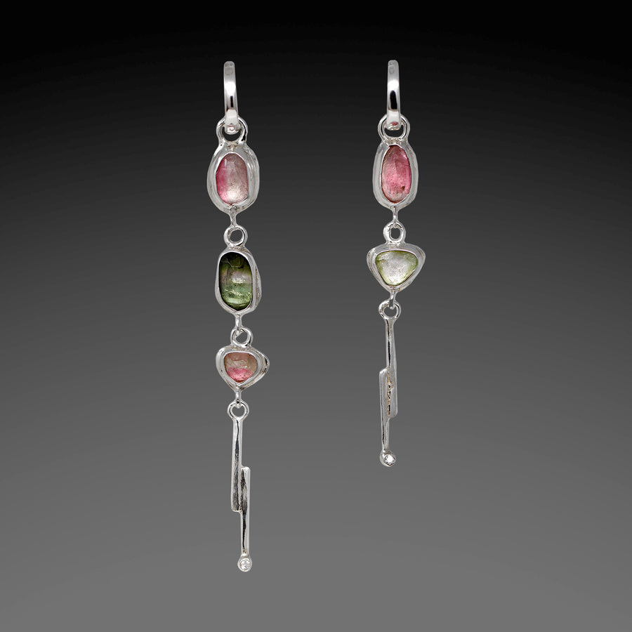 12-15mm Multicolor Tourmaline Irregular Freeform Beads Cluster Dangle Earrings – Leverback, Handmade