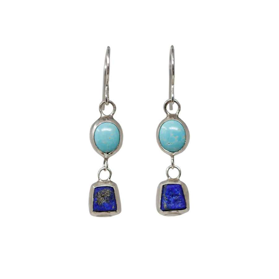 Royston Turquoise and Raw Lapis Drop Earrings