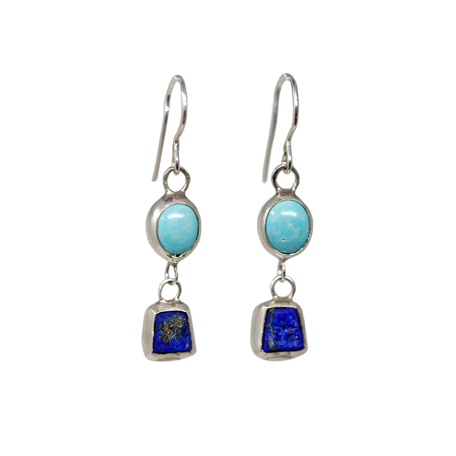 Royston Turquoise and Raw Lapis Drop Earrings