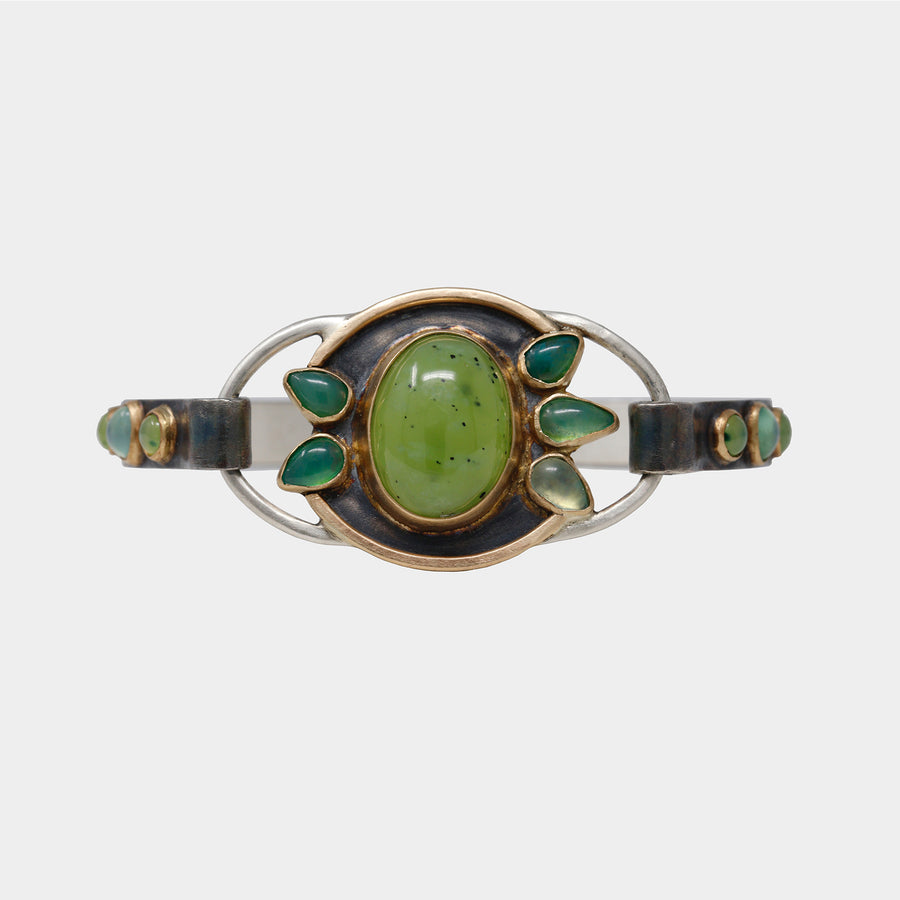 Vesuvianite and Gem Silica Chrysocolla Tension Bracelet