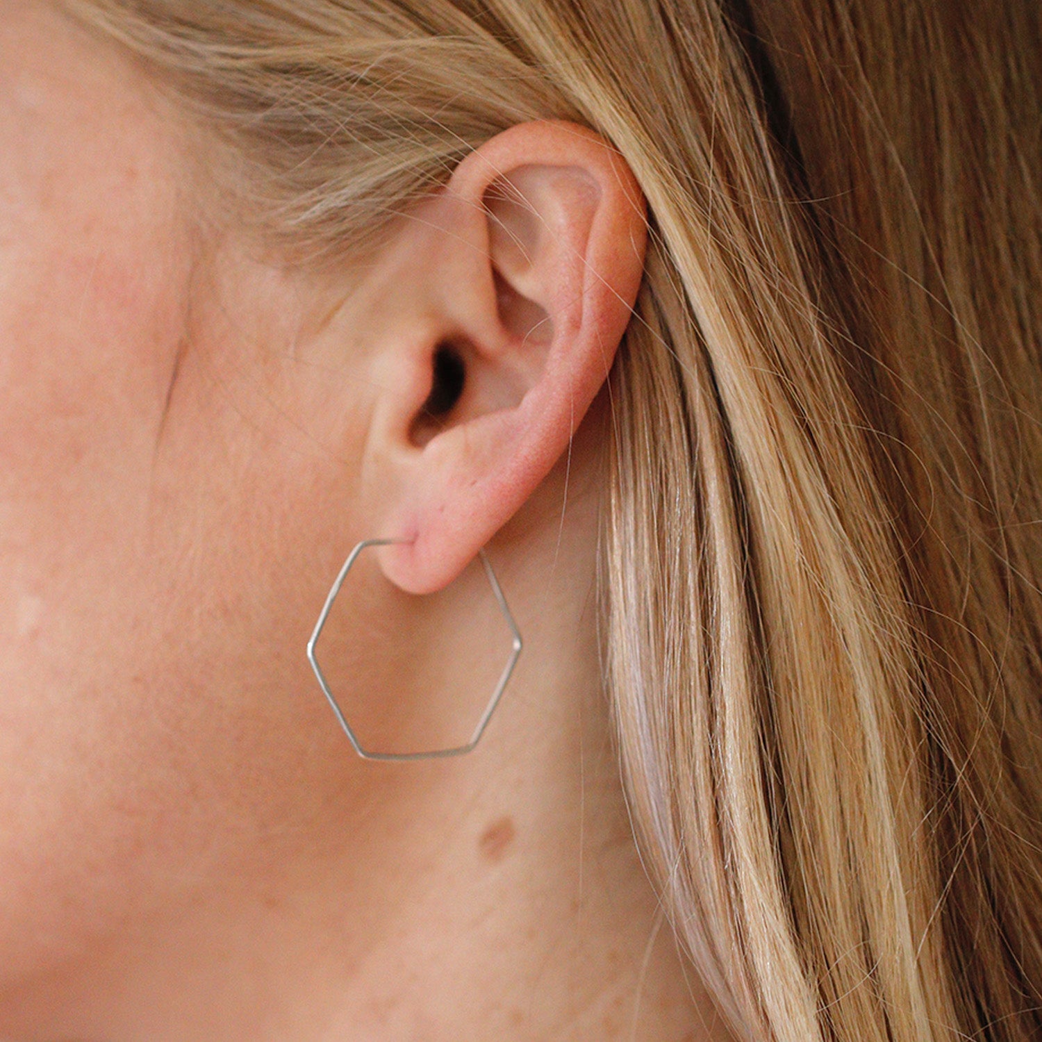 Sterling Silver Small Hexagon Hoop Earrings